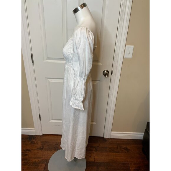 Reformation White Hyland Dress 100% Linen Off Shoulder Bohemian, Size S, NWT! - Picture 5 of 9